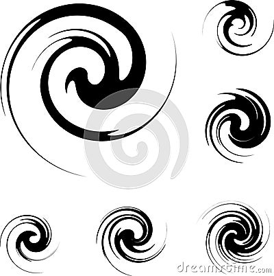 Black spiral on a black background in 6 variants, spiral abstraction Vector Illustration